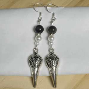 Boucle obsidienne argentée corbeaux-lumineusesgemmes.com